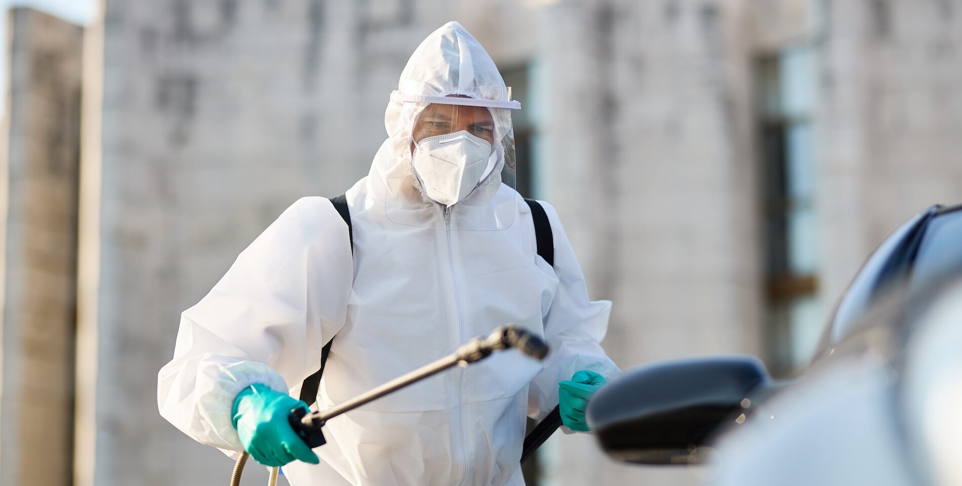 Biohazard Cleanup Services Near Me - Main in a biohazard cleanup suit for protection