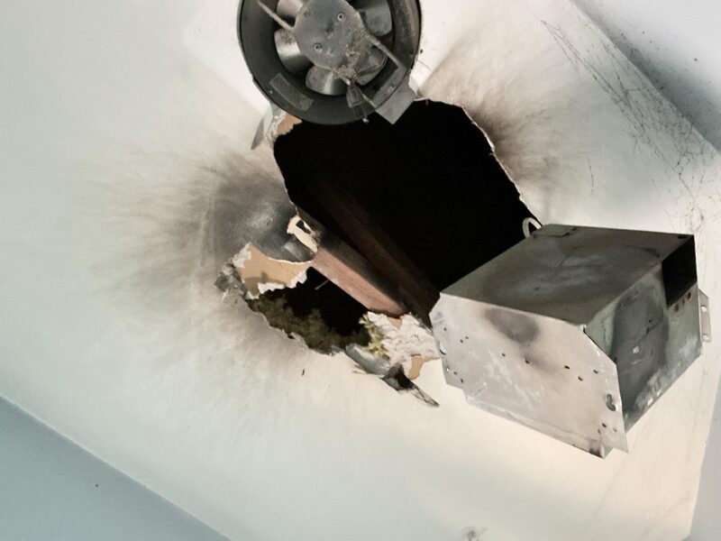 Fire damage to ceiling and ventilation