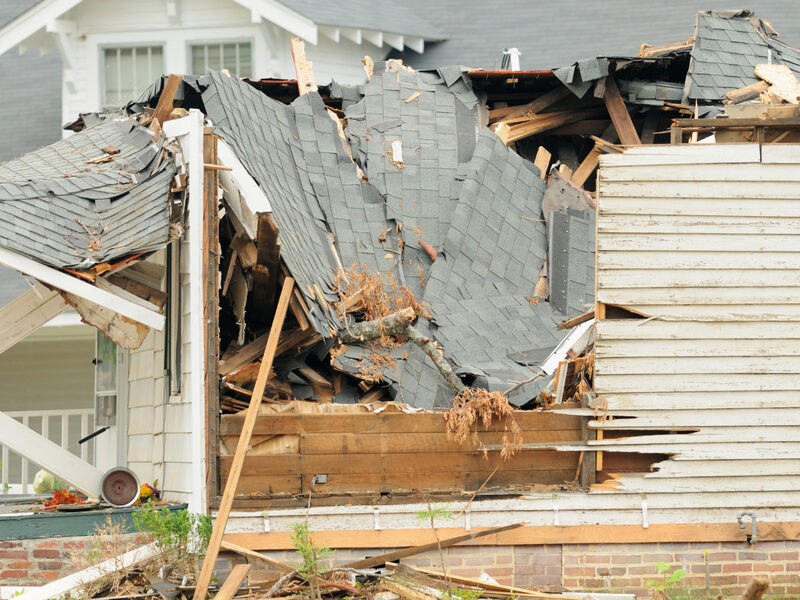 Collapsed structure from storm damage