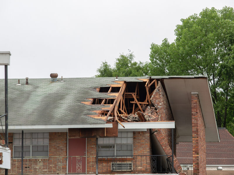 Storm damaged roof collapse